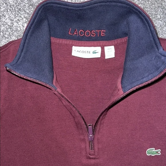 Lacoste Men's Burgundy Zip-Up Sweater
